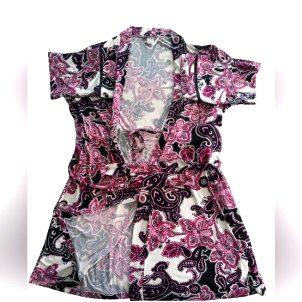Linea Donatella Black, White & Purple Decorative Robe; size L / XL